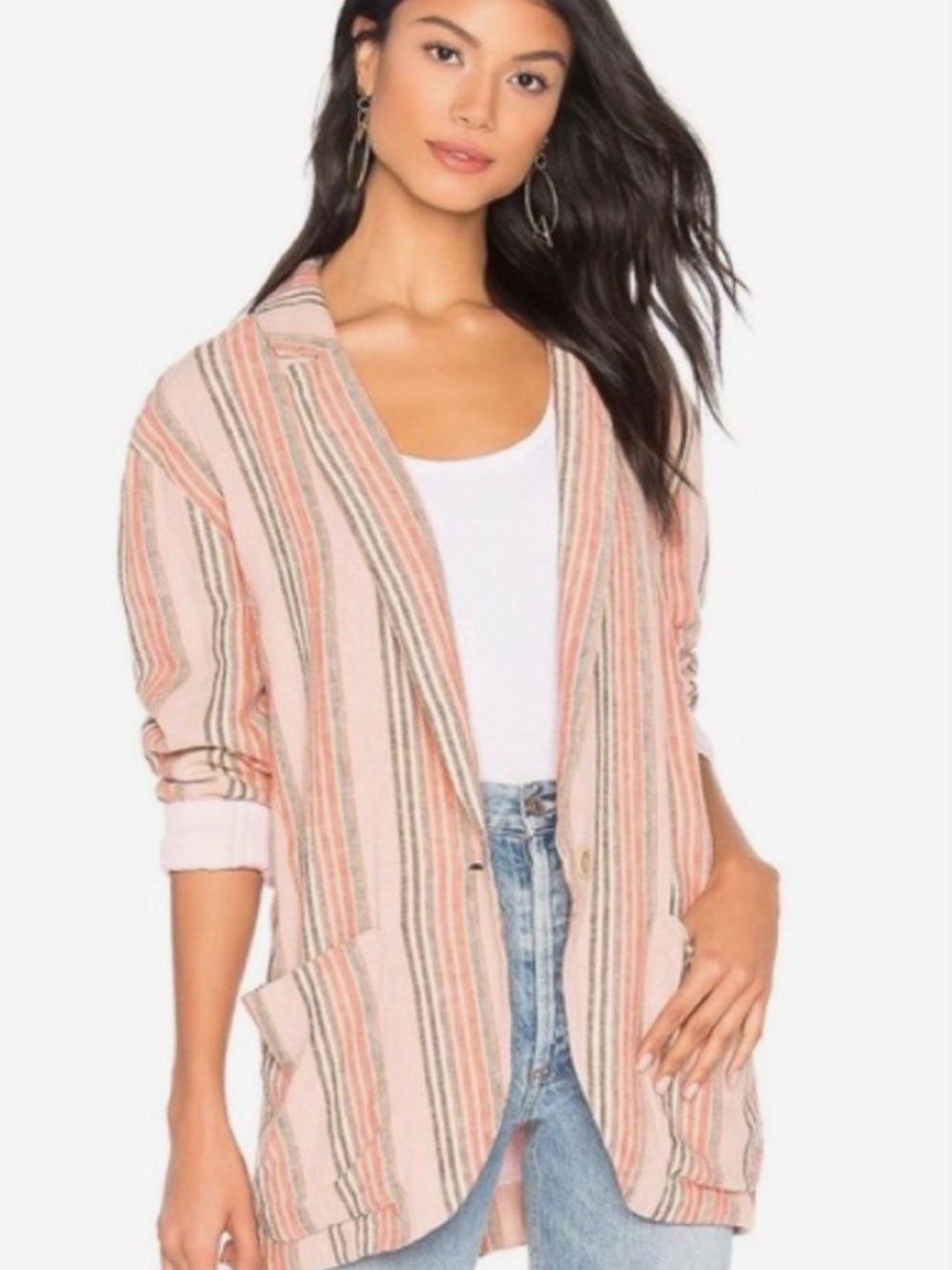Free People Pink Striped Relaxed Blazer - Picture 2 of 5